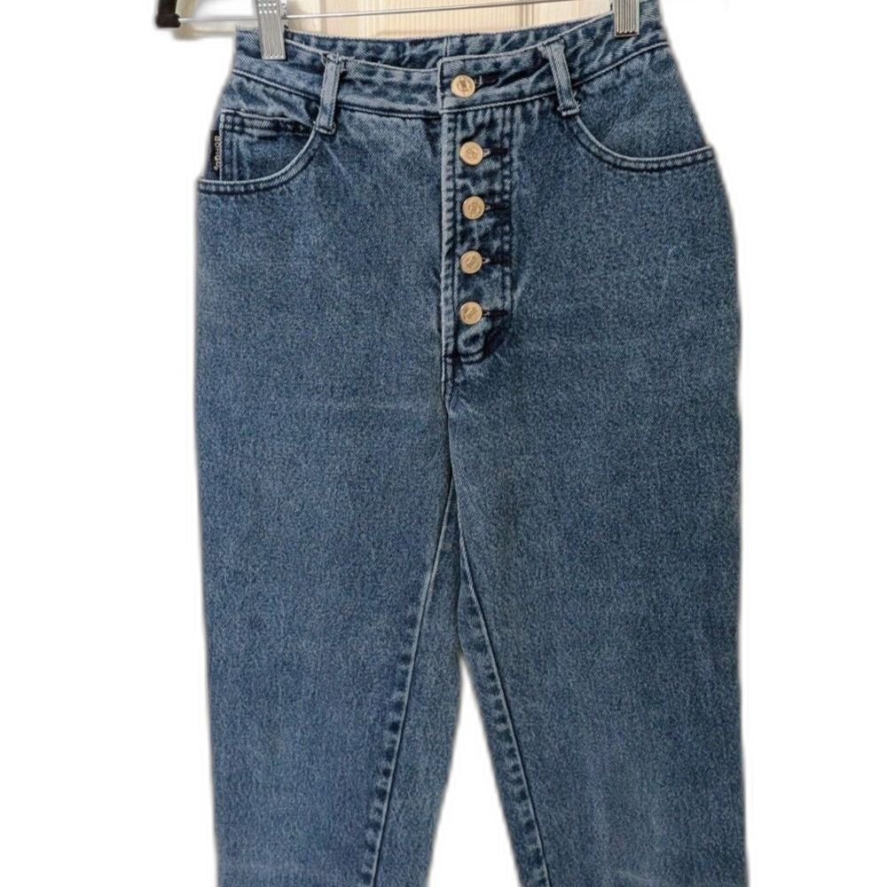 Bongo Vintage High Rise Button Fly Jeans Blue Wash Tapered Leg Mom Denim | SZ 3 - Picture 3 of 8